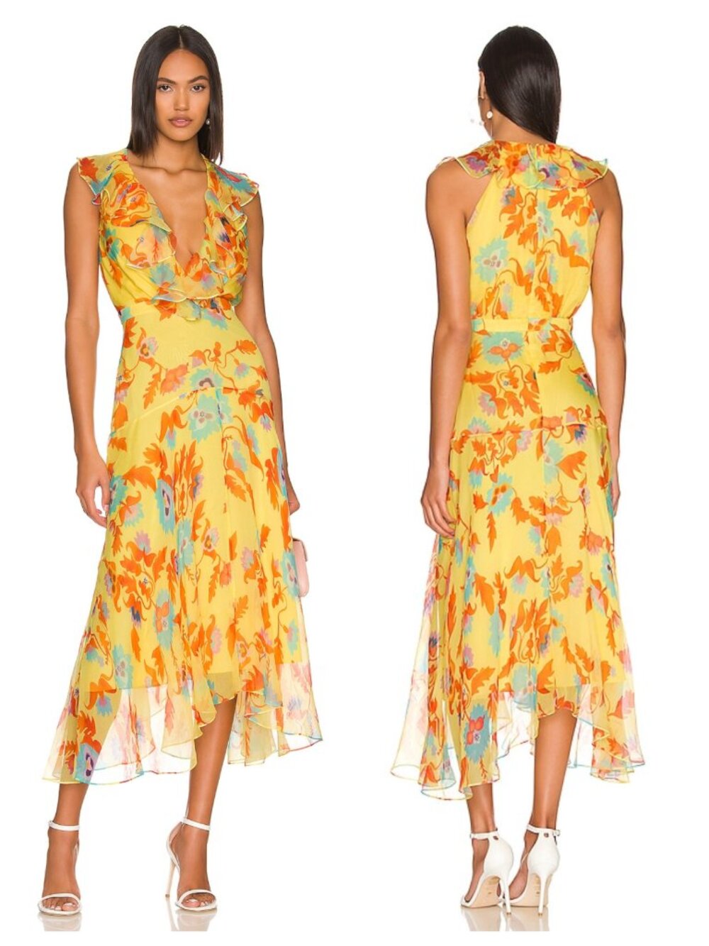 SALONI Rita Short Dress 8 Echinacea Yellow/Orange Print
